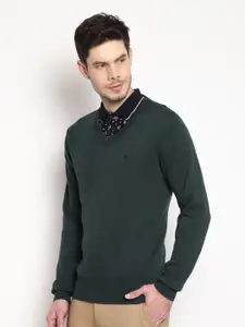 Blackberrys Men Green Solid Pullover Sweater