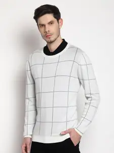 Blackberrys Men Off White Pure Cotton Checked Pullover Sweater