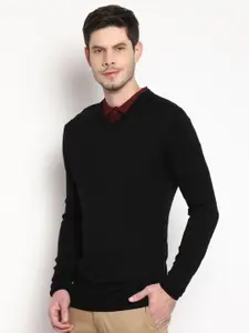 Blackberrys Men Black Solid Pure Wool Pullover Sweater