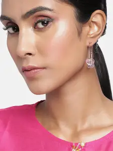 AccessHer Silver-Plated & Pink Circular Hoop Earrings