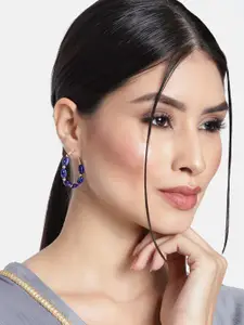 AccessHer Gold-Toned & Blue Circular Hoop Earrings