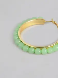 AccessHer Gold-Plated & Green Circular Hoop Earrings