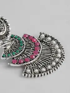 AccessHer Silver-Plated Pink Peacock Shaped Drop Earrings