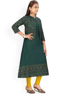 Aarika Girls Green Ethnic Motifs Printed A-Line Kurta