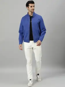 RARE RABBIT Men Blue Striped Lightweight Bomber Jacket