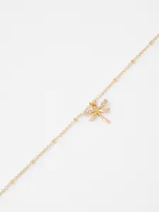 Accessorize London Women Gold-Plated & White Crystals Dragonfly Clasp Charm Bracelet