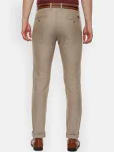 Van Heusen Sport Men Beige Textured Checked Slim Fit Trousers