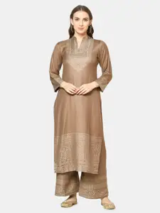 Safaa Brown & Grey Woven Design Unstitched Dress Material