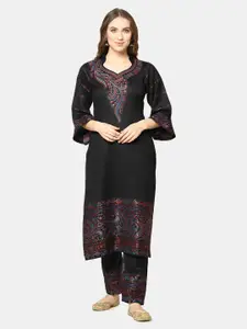 Safaa Black & Red Woven Design Unstitched Dress Material
