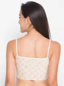 Candyskin Off White & Orange Geometric Beginners Full Coverage Bra