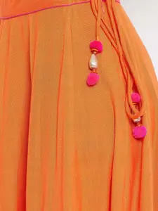 Bitterlime Women Orange & Pink Printed Flared Maxi Skirt