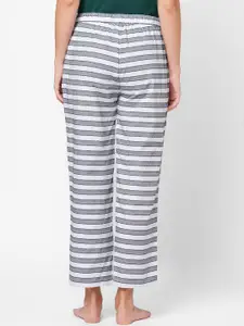 SOIE Women White & Grey Super-soft Rayon Striped Lounge Pants