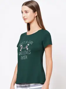 Soie Women Green Printed Lounge T- Shirt