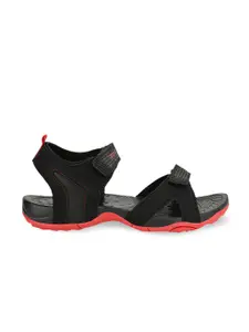 Campus Men Black & Red Textured Sports Sandals
