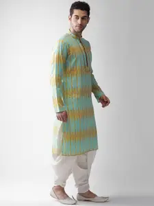 KISAH Men Blue & Yellow Geometric Printed Kurta