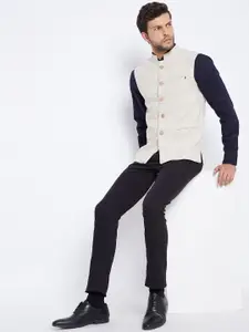 Crimsoune Club Men Beige Checked Nehru Jacket