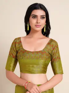 MIMOSA Olive Green & Red Ethnic Motifs Zari Art Silk Kanjeevaram Saree