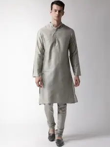 KISAH Men Black & Grey Layered Kurta with Pyjamas & Jacket