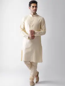 KISAH Men Yellow Regular Kurta Pyjamas with Jacket