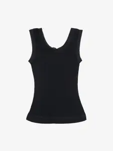 Kanvin Girls Pack Of 2 Black Self Design Thermal Tops