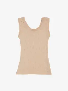 Kanvin Girls Pack of 2 Beige Self Design Thermal Tops