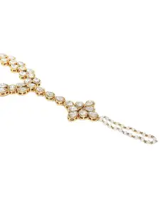 OOMPH Women Gold-Toned & White Kundan Handcrafted Ring Bracelet