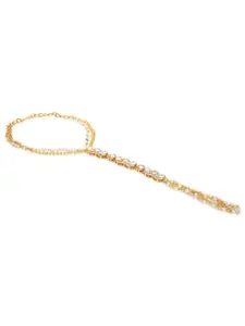 OOMPH Women Gold-Toned & White Kundan Handcrafted Ring Bracelet