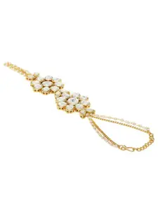 OOMPH Women Gold-Toned & White Kundan Handcrafted Gold-Plated Ring Bracelet