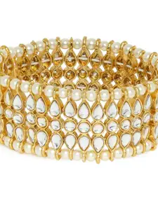 OOMPH Women Gold-Toned & White Kundan Handcrafted Gold-Plated Ring Bracelet