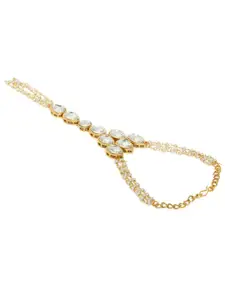 OOMPH Women Gold-Toned & White Kundan Handcrafted Gold-Plated Ring Bracelet