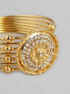 Anouk Gold-Toned Stone Studded Floral Textured Bangle