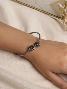 TEEJH Women Silver-Toned Oxidised Silver-Plated Bangle-Style Bracelet