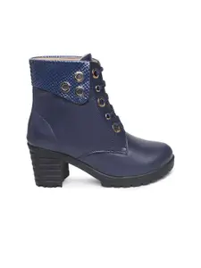 VALIOSAA Women Navy Blue Block Heeled Boots
