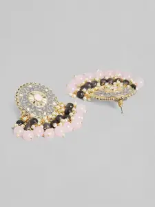 Rubans Gold-Toned & Pink Handcrafted Circular Drop Earrings