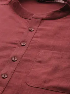 See Designs Men Maroon Thread Work Kurta