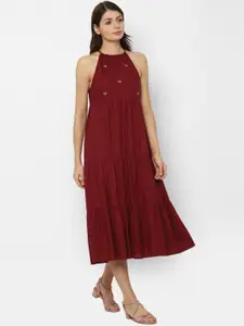Allen Solly Woman Maroon A-Line Midi Dress