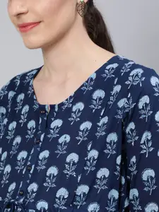 Nayo Blue Women Ethnic Motifs Maternity Empire Midi Dress