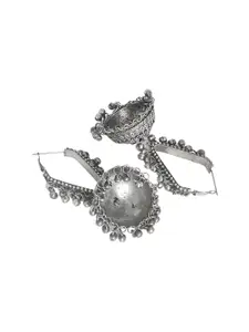 TEEJH Silver-Toned Dome Shaped Hoop Earrings