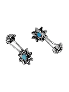 TEEJH Silver-Toned & Turquoise Blue Contemporary Ear Cuff Earrings