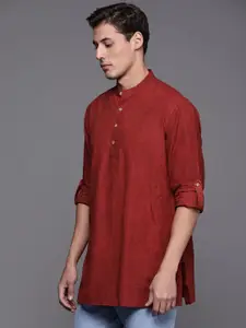 Fabindia Men Rust Red Pure Cotton Striped Kurta