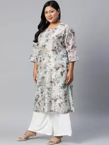 Rangriti Women Grey Floral Printed Kurta