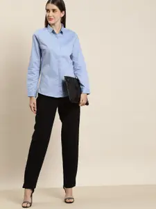 Hancock Women Blue Solid Slim Fit Formal Shirt