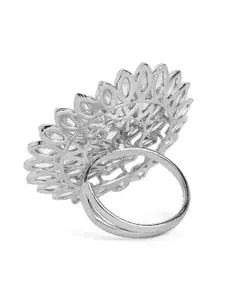 Rubans Silver-Plated White Stone Studded Handcrafted Adjustable Finger Ring