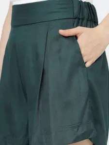 Tokyo Talkies Women Green High-Rise Regular Shorts