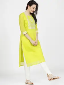 Vishudh Women Green Ethnic Motifs Printed Straight Kurta