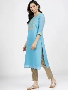 Vishudh Women Blue Ethnic Motifs Yoke Design Kurta