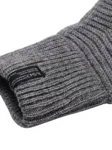513 Men Grey Melange Solid Knitted Woolen Gloves