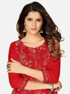 Vbuyz Women Red Embroidered Kurta