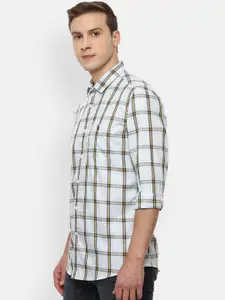 Louis Philippe Jeans Men White & Yellow Slim Fit Opaque Checked Casual Shirt