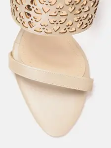 CORSICA Women Cream-Coloured & Rose Gold-Toned Laser Cuts Handcrafted Heels